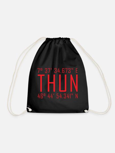Thun Koordinaten – Rotes Typo Statement - Turnbeutel - Schwarz