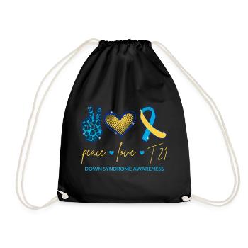 Peace Love T21 - Down Syndrome Awareness I - Drawstring Bag - black - Front