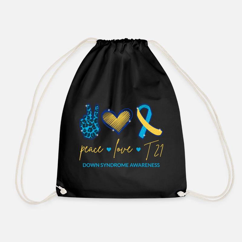 Peace Love T21 - Down-Syndrom Bewusstsein I - Turnbeutel - Schwarz