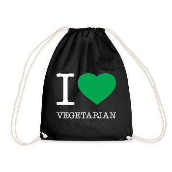 I LOVE VEGETARIAN Vegetarisch Hashtag - Turnbeutel - Schwarz - Vorne