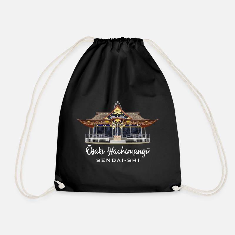 Japan, Osaki Hachimangu Shrine, Sendai, drawing - Drawstring Bag - black