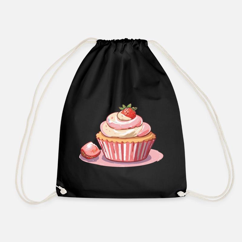 Cupcake Strawberry - Drawstring Bag - black