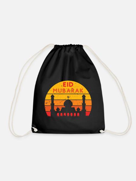 Ramadan Eid Mubarak Sunset Colors - Drawstring Bag - black
