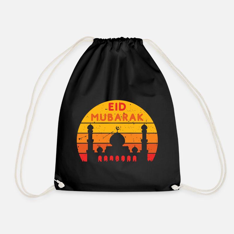 Ramadan Eid Mubarak Sunset Colors - Drawstring Bag - black