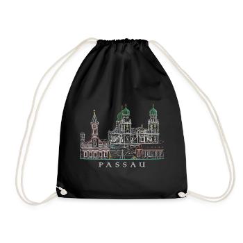 Passau Danube View, Bavaria, Germany, Drawing - Drawstring Bag - black - Front