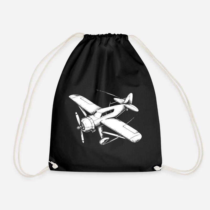 Propeller Plane Drawing - Drawstring Bag - black