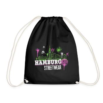 Hamburg Skyline City Germany Graffiti - Drawstring Bag - black - Front