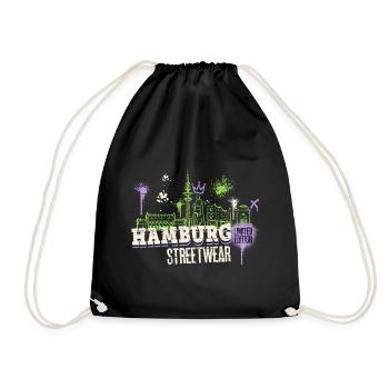 Hamburg Skyline City Germany Graffiti - Drawstring Bag - black - Front
