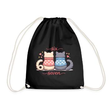 Katze Valentine 67 Six Seven Meme Geschenk Süß - Turnbeutel - Schwarz - Vorne