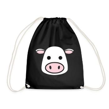 Cute Cow Head Face Comic Vector - Drawstring Bag - black - Front