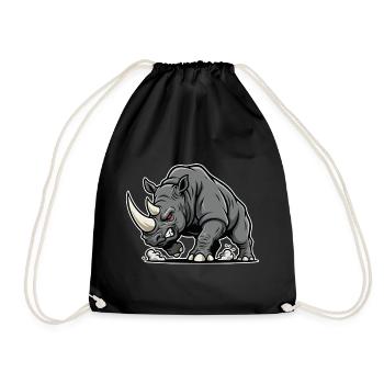 Rhinoceros Powerful Anger Wild Animal Logo - Drawstring Bag - black - Front
