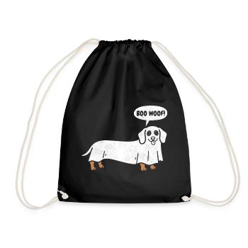 Dachshund Boo Woof - Ghost Funny Halloween Dog - Drawstring Bag - black - Front
