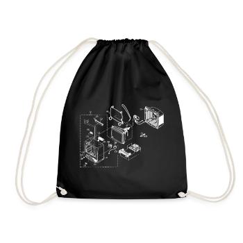 Retro TV weiss technische zeichnung Illustration - Turnbeutel - Schwarz - Vorne