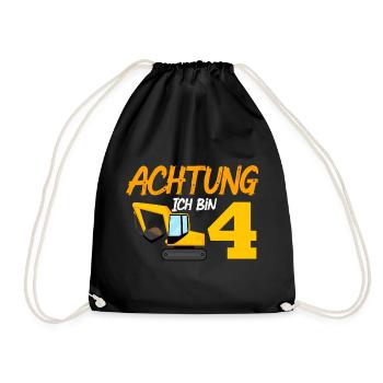 Ich bin 4 Bagger 4. Geburtstag 4 Jahr Bauarbeiter - Turnbeutel - Schwarz - Vorne
