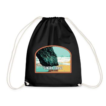 Illustration of Adraga Beach, Sintra Portugal - Drawstring Bag - black - Front