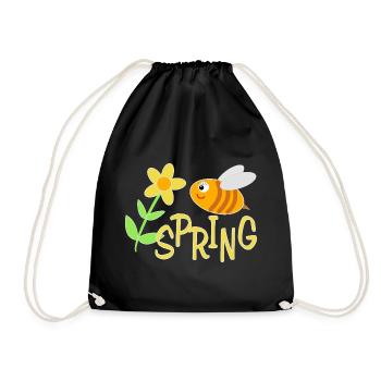 Fröhliche Bienchen mit Blumenmotiv - Turnbeutel - Schwarz - Vorne