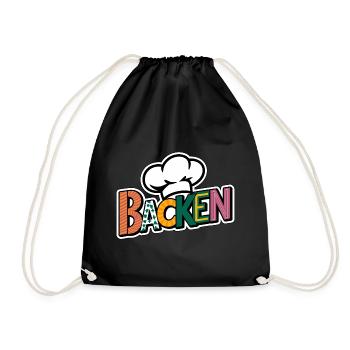 Backen mein Hobby - buntes Bäckermotiv - Turnbeutel - Schwarz - Vorne