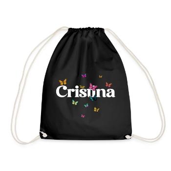 Beautiful girl's name with butterflies CRISTINA - Drawstring Bag - black - Front