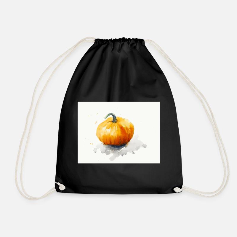 Jack'o Lantern Pumpkin - Hand Painted Watercolor Painting - Drawstring Bag - black