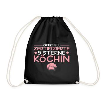 Hobbyköchin - Zertifizierte 5 Sterne Köchin - Turnbeutel - Schwarz - Vorne