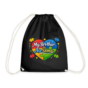 My Brother Is Au-Some Autism Heart Saying - Drawstring Bag - black - Front