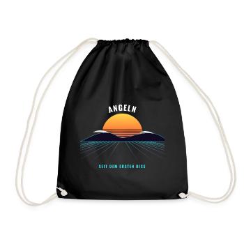 Angeln Retro Sonnenuntergang Vintage 80er - Turnbeutel - Schwarz - Vorne
