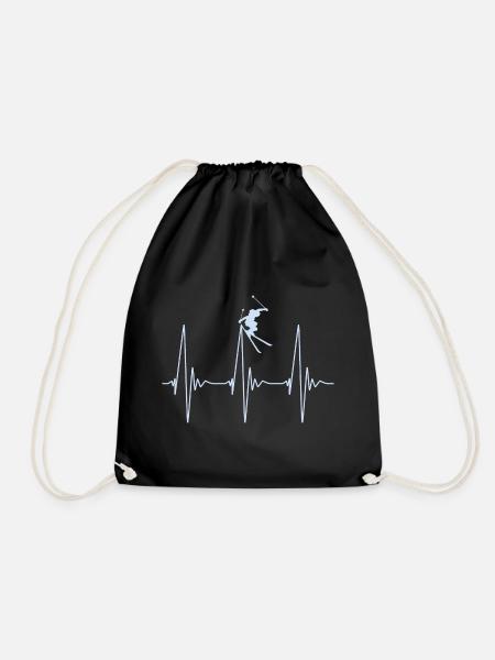 Skiing Heartbeat Ski Freeride - Drawstring Bag - black