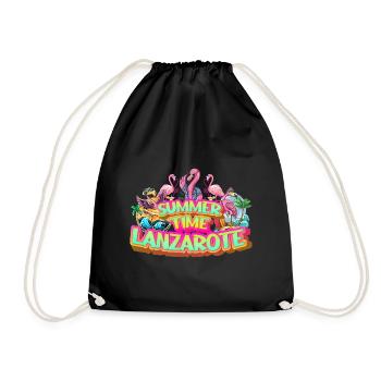 Lanzarote Sommer Flamingo Palmen Strand Meer - Turnbeutel - Schwarz - Vorne