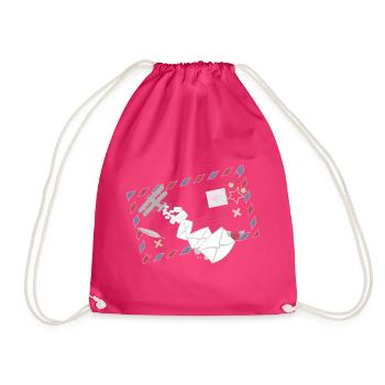 Airmail Rahmen mit Briefen & Postflugzeug Symbol - Turnbeutel - Fuchsia - Vorne