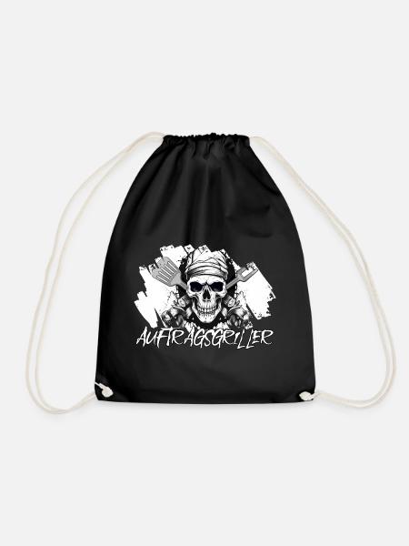 Aufragsgriller Skull BBQ Geschenk Grillschürze - Turnbeutel - Schwarz