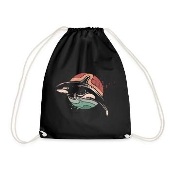 Orque rétro mer mer vintage poisson soleil lune - Sac de sport léger - noir - Devant