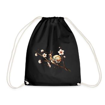 Snail on a flower branch – motif for spring - Drawstring Bag - black - Front