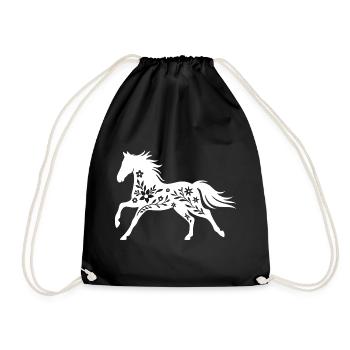 Élégante silhouette de cheval floral - Sac de sport léger - noir - Devant