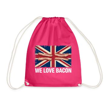 We Love Bacon UK Meme - Drawstring Bag - fuchsia - Front