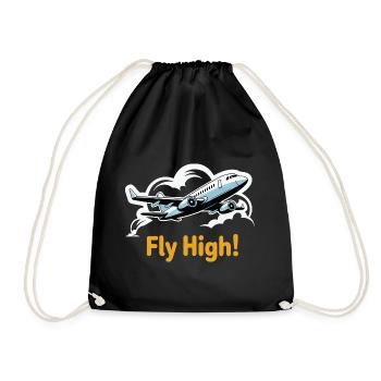 Jet in Sky Illustration Fly High - Drawstring Bag - black - Front