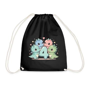 4th Birthday Dino Dinosaur 4 Years Gift - Drawstring Bag - black - Front