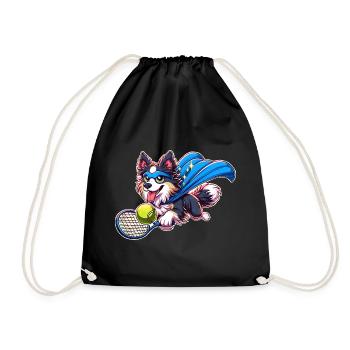 Corgi super-héros avec balle de tennis et cape - Sac de sport léger - noir - Devant