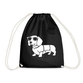 Dachshund Dog Sunglasses Walking Vector - Drawstring Bag - black - Front