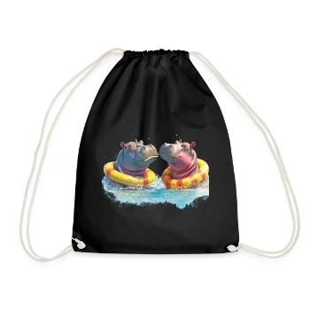 Double Hippo Bathing Fun - Drawstring Bag - black - Front