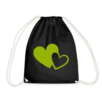 green heart green hearts heart pattern - Drawstring Bag - black - Front