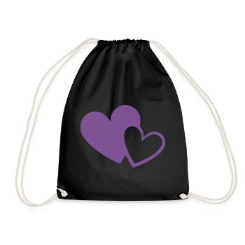 violet heart two violet hearts gift - Drawstring Bag - black - Front