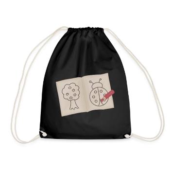 Tree and Ladybug Doodle Sketch - Drawstring Bag - black - Front