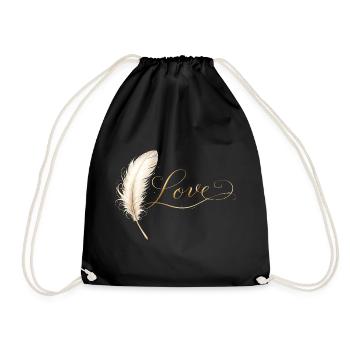Love Lettering with Feather Elegant Design - Drawstring Bag - black - Front