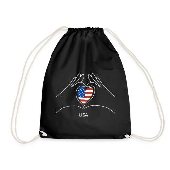 USA Heart with US Flag America Fan - Drawstring Bag - black - Front