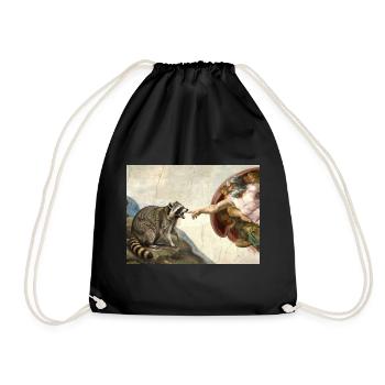 raccoon beating god's hand raccoon meme - Drawstring Bag - black - Front