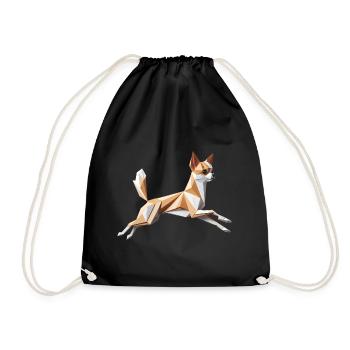 Chihuahua Dog Running 3D Geometric Origami - Drawstring Bag - black - Front