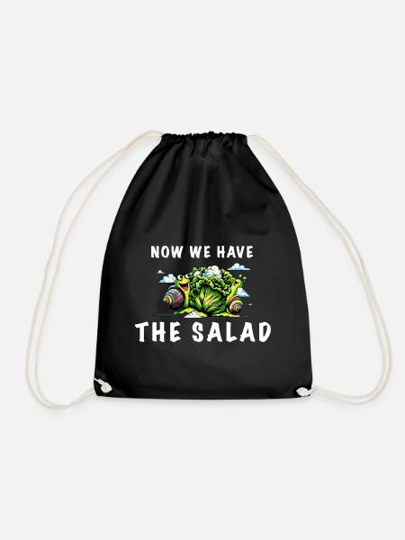 denglisch spruch now we have the salad schnecke - Turnbeutel - Schwarz