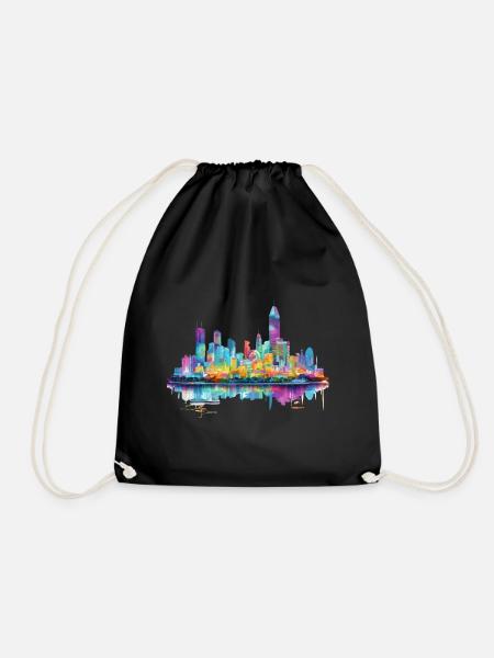 Bangkok Thailand Skyline Stadt Asien Neon Bunt - Turnbeutel - Schwarz