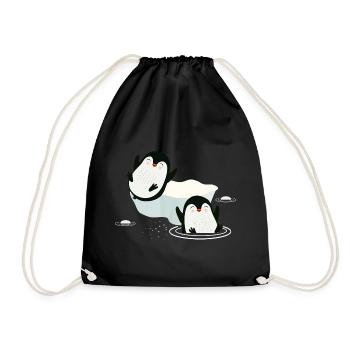 Zwei spielende Pinguine im Wasser mit Eisscholle - Turnbeutel - Schwarz - Vorne