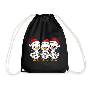 Duck Trio with Christmas Lights, Ducklins - Drawstring Bag - black - Front